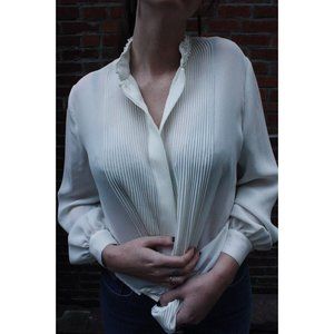 70s vintage button down blouse pearl embellished collar 1970s